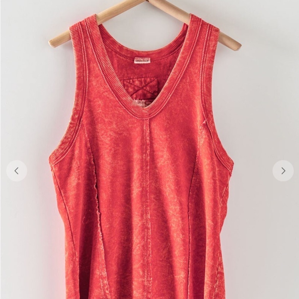 Tomato red acid washed, racerback tank top with raw edges